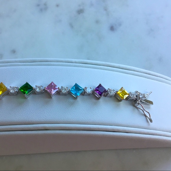 Sterling 8” Multi Color Cz Tennis Bracelet - Picture 4 of 11
